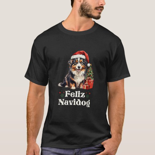 Feliz Navidog Christmas Dog Tree Australian Shephe T-Shirt (Vorderseite)