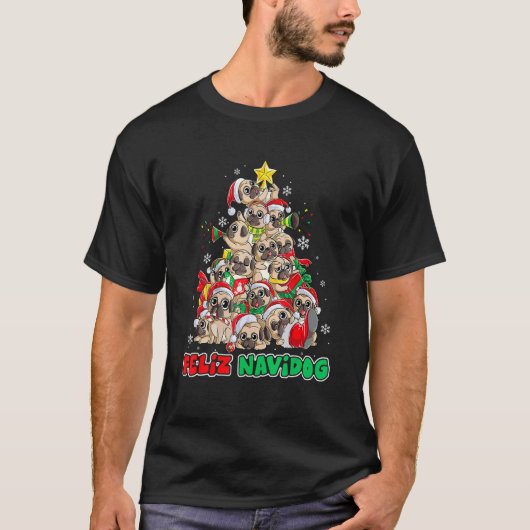 Feliz Navidog Feliz Navidad Christmas Pug Dog T-Shirt (Vorderseite)