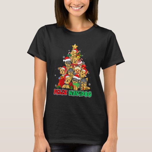 Feliz Navidog Feliz Navidad Christmas Yorkshire Te T-Shirt (Vorderseite)