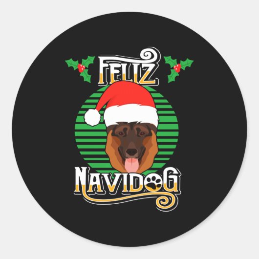 Feliz Navidog German Shepherd Dog Holiday Merry Ch Runder Aufkleber (Vorderseite)