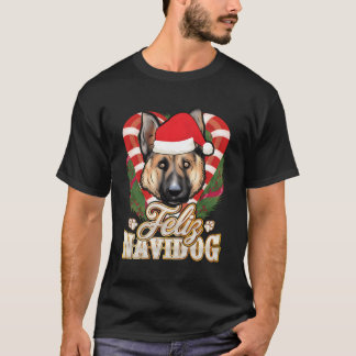 Feliz Navidog German Shepherd mit Santa Claus Hat T-Shirt