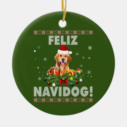 Feliz Navidog Golden Retriever Dog Ugly Sweater Keramik Ornament (Vorne)