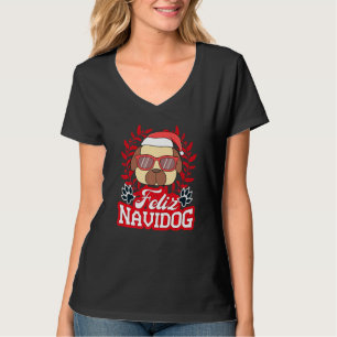 Feliz Navidog Navidad Mops Weihnachtsmannmütze Mer T-Shirt