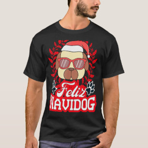 Feliz Navidog Navidad Mops Weihnachtsmannmütze Mer T-Shirt