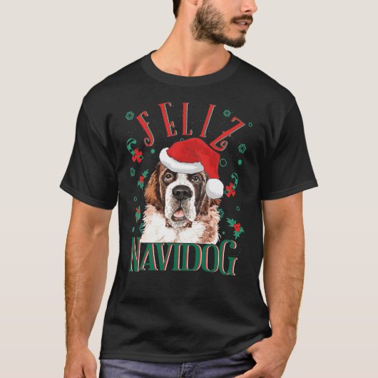 Feliz Navidog Niedlich Saint Bernard Dog Wearing C T-Shirt (Vorderseite)