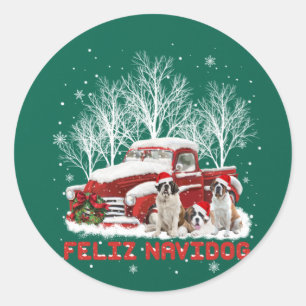 Feliz Navidog Saint Bernard Christmas Dovers Liebh Runder Aufkleber