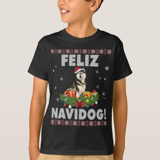 Feliz Navidog Siberian Husky Dog Ugly Sweater Chri T-Shirt (Vorderseite)