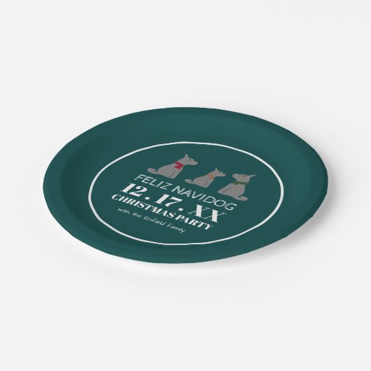 Feliz Navidog, spanischer Weihnachtsstil Pappteller (Schrägansicht)