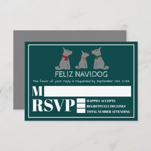Feliz Navidog, Spanisches Weihnachts-Party-UAWG RSVP Karte (Vorne/Hinten)