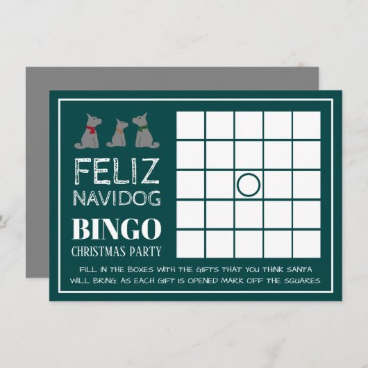 Feliz Navidog, Spanisches Weihnachtsbingo Party Einladung (Vorne/Hinten)