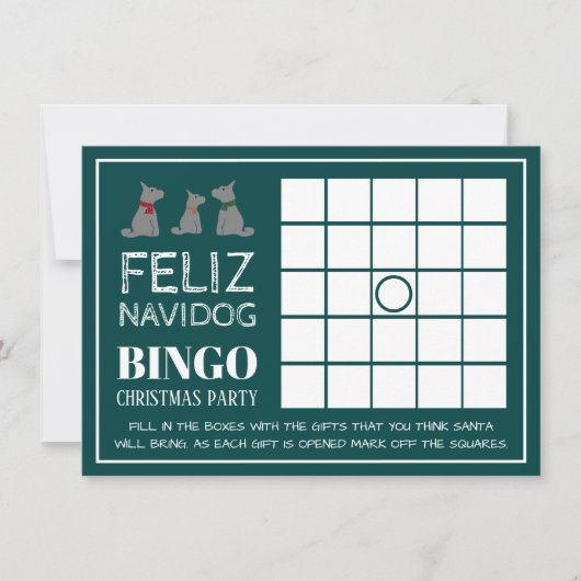 Feliz Navidog, Spanisches Weihnachtsbingo Party Einladung (Vorderseite)