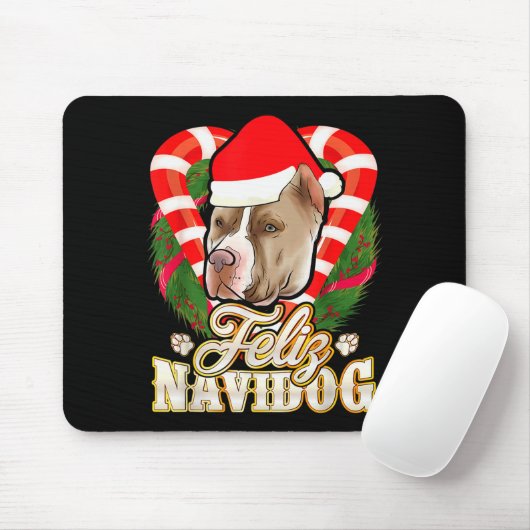 Feliz Navidog Tbull With Santa Claus Hat Ttie Chri Mousepad (Mit Mouse)