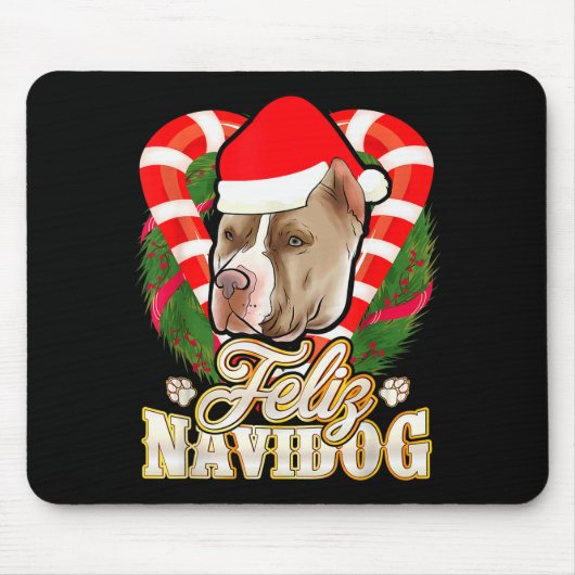 Feliz Navidog Tbull With Santa Claus Hat Ttie Chri Mousepad (Vorne)