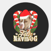 Feliz Navidog Tbull With Santa Claus Hat Ttie Chri Runder Aufkleber (Vorderseite)