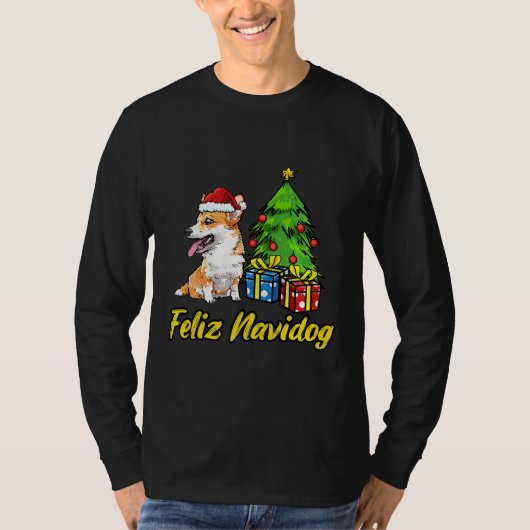 Feliz Navidog Welsh Corgi Weihnachtsmannmütze Weih T-Shirt (Vorderseite)