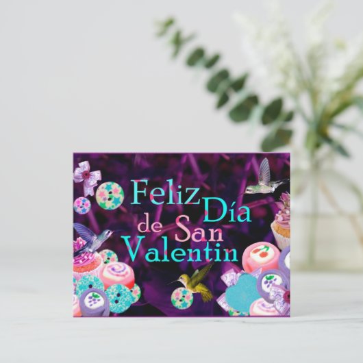 Feliz San Valentin Postkarte (Stehend Vorderseite)