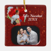 Feliz Weihnachts-Blume & Sterne 2555 Keramikornament (Vorderseite)