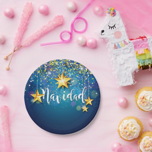 Felize Navidad Gold Stars Weihnachten 7" Pappteller (Party)