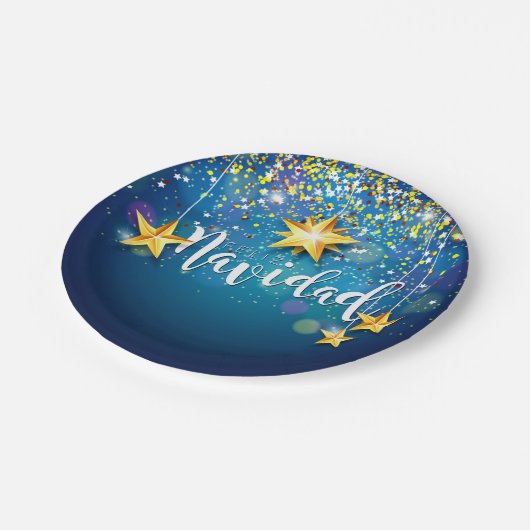 Felize Navidad Gold Stars Weihnachten 7" Pappteller (Schrägansicht)
