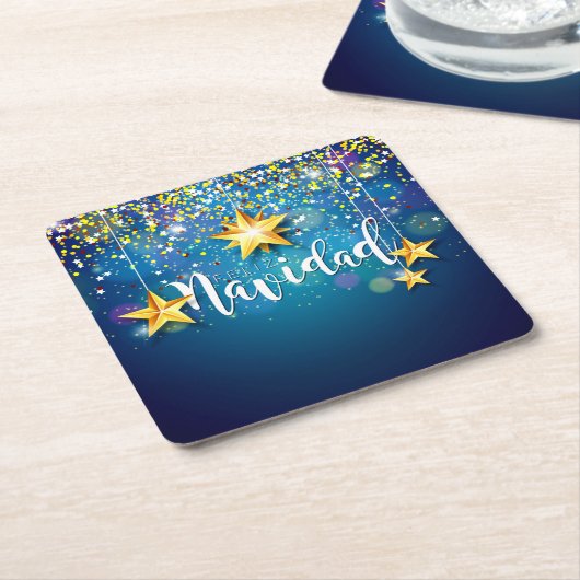 Felize Navidad Gold Stars Weihnachten Rechteckiger Pappuntersetzer (angewinkelt)