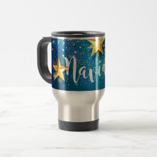 Felize Navidad Gold Stars Weihnachten Reisebecher