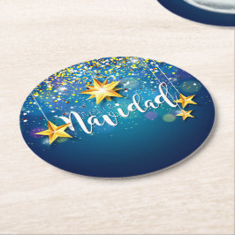 Felize Navidad Gold Stars Weihnachten Runder Pappuntersetzer