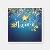 Felize Navidad Gold Stars Weihnachtscocktail Serviette (Vorderseite)