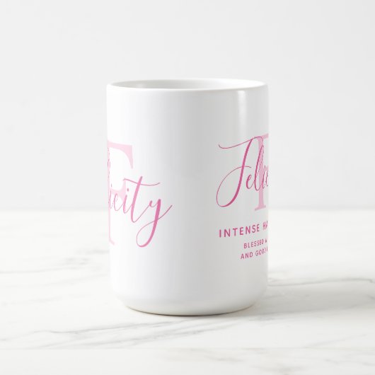 Felizitätsname bedeutet rosa Monogramm-Text Kaffeetasse (Mittel)