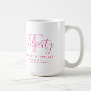Felizitätsname bedeutet rosa Monogramm-Text Kaffeetasse