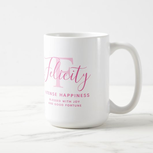 Felizitätsname bedeutet rosa Monogramm-Text Kaffeetasse (Rechts)