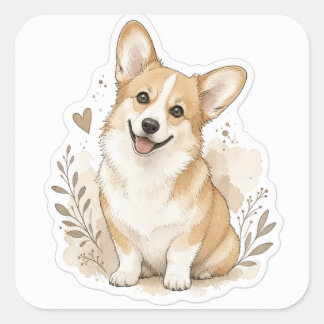 Fellbaby: Corgi Quadratischer Aufkleber