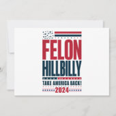 Felon Hillbilly 2024 Trump Vance Wahl 2024 Einladung (Vorderseite)