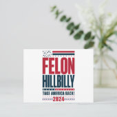 Felon Hillbilly 2024 Trump Vance Wahl 2024 Postkarte (Stehend Vorderseite)