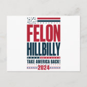 Felon Hillbilly 2024 Trump Vance Wahl 2024 Postkarte (Vorderseite)