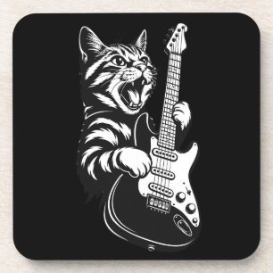 Fels Katz spielt elektrische Gitarre   Coole Musik Getränkeuntersetzer