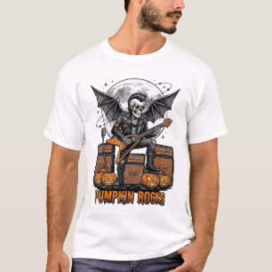 Fels-Kürbisschädel Vintage-Stickerei Halloween-Shi T-Shirt