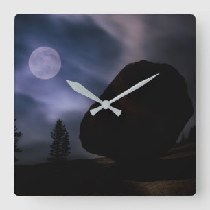 Felsbrocken im Mondlicht   Yosemite-Nationalpark Quadratische Wanduhr