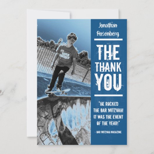 Felsen-Band-Bar Mitzvah danken Ihnen, im Blau zu Dankeskarte (Vorderseite)