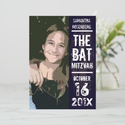 Felsen-Band-Schläger Mitzvah Einladung (Stehend Vorderseite)