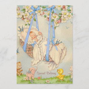 Felsen-ein-Tschüss Baby-Blau-Geburts-Mitteilung Ankündigung