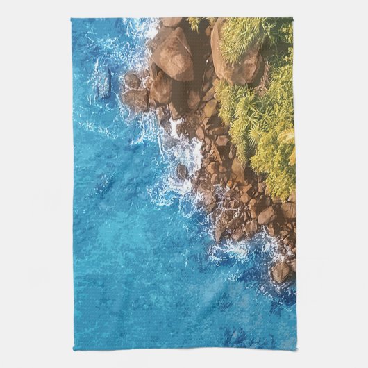 Felsen im Meer, über Sicht 1 Geschirrtuch (Vertikal)