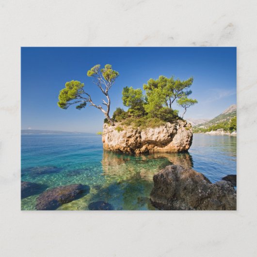 Felsen, Meer und eine kleine Insel Postkarte (Vorderseite)