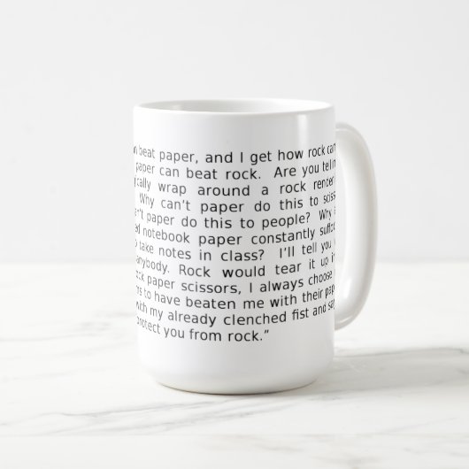 Felsen-Papierschere-Debatte FunnyMug Kaffeetasse (VorderseiteRechts)