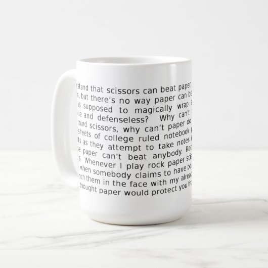 Felsen-Papierschere-Debatte FunnyMug Kaffeetasse (Vorderseite Links)