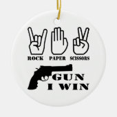 Felsen-Papierschere-Gewehr, das ich gewinne Keramikornament (Vorne)