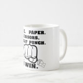 Felsen-Papierschere-Kehle-Durchschlag, den ich Kaffeetasse (VorderseiteRechts)