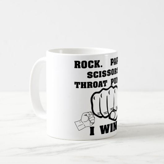 Felsen-Papierschere-Kehle-Durchschlag, den ich Kaffeetasse (Vorderseite Links)