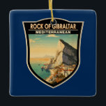 Felsen von Gibraltar Reisen Kunst Vintag Keramikornament<br><div class="desc">Felsen von Gibraltar im Stil der Vektorkunst. Der Felsen von Gibraltar ist ein monolithischer Kalksteinvorsprung,  der sich auf der iberischen Halbinsel im britischen Gebiet von Gibraltar,  in der Nähe der südwestlichen Spitze Europas,  befindet.</div>