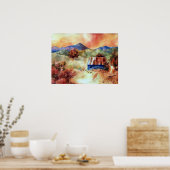 Felsengebirge Aquarellfarm Poster (Küche)