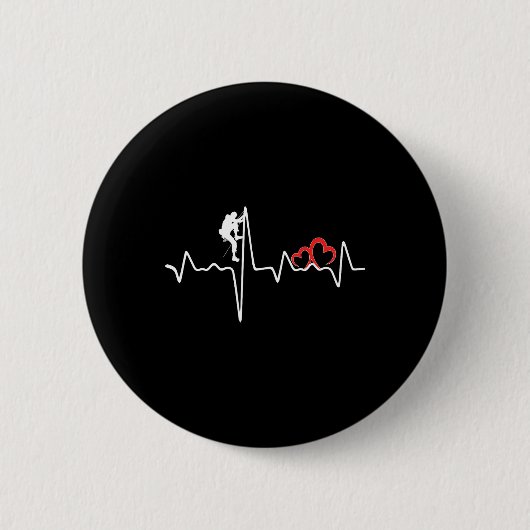 Felsenklettern Ekg Herzschlag Liebe Bergsteiger Button (Vorderseite)